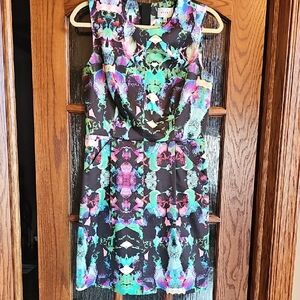 Milly Black Sheath Dress with Multicolor Floral Abstract Print